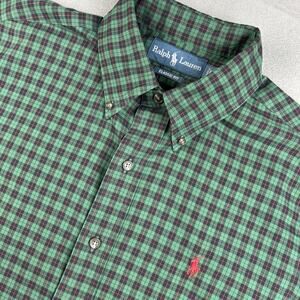 Ralph Lauren Classic Fit Plaid Button Down Shirt Men's Medium Red Pony Logo